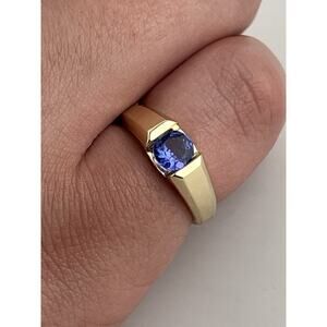 AFINO 14K YELLOW GOLD NATURAL TANZANITE RING Size 7